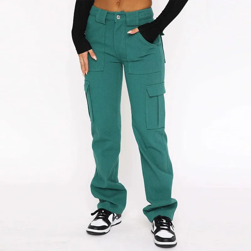 TAVIMART  -  Vintage Cargo Pants Fashion 90s Overalls High Waist Baggy Jeans Women Streetwear Big Pockets Wide Y2k Straight Denim Trousers