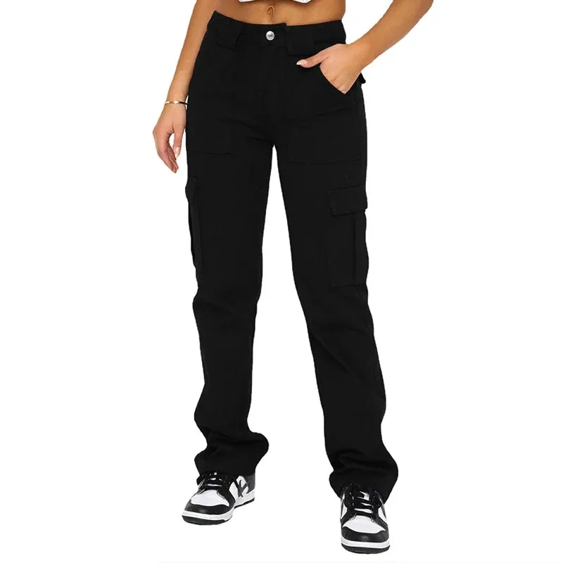 TAVIMART  -  Vintage Cargo Pants Fashion 90s Overalls High Waist Baggy Jeans Women Streetwear Big Pockets Wide Y2k Straight Denim Trousers