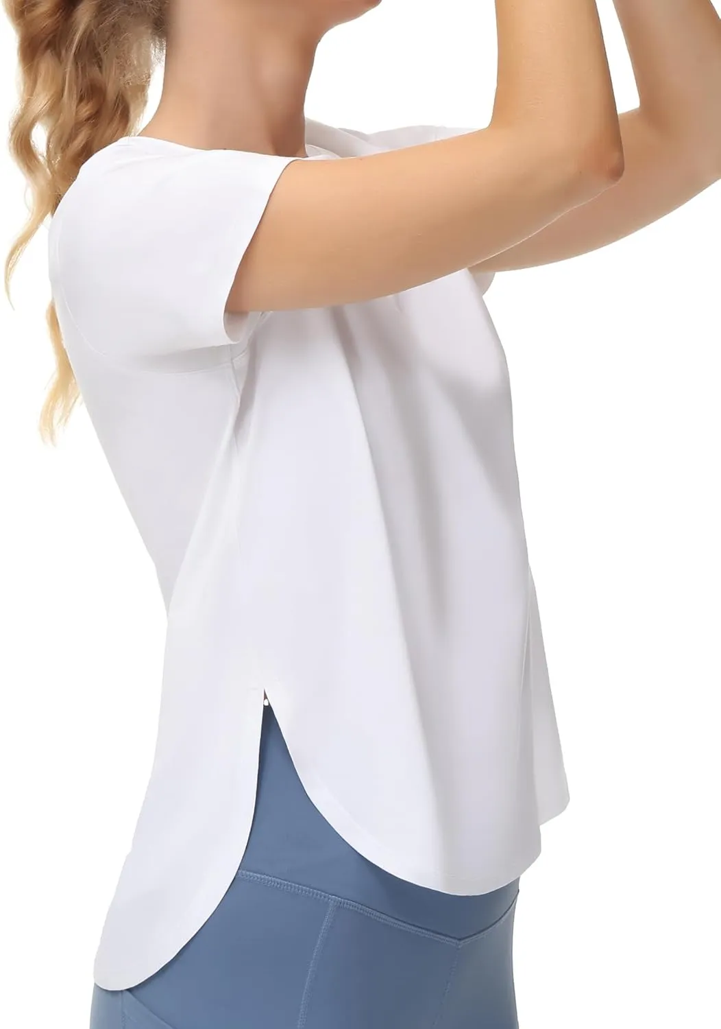 THE GYM PEOPLE Women's Workout T-Shirts Loose Fit Short Sleeve Cotton Running Basic Tee Tops with Split Hem