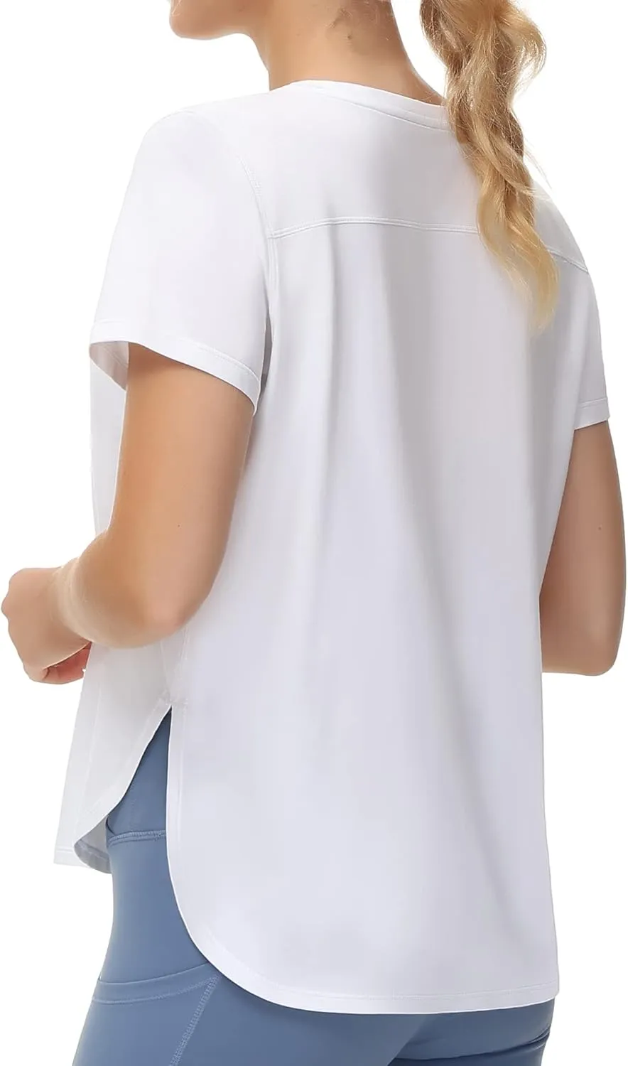 THE GYM PEOPLE Women's Workout T-Shirts Loose Fit Short Sleeve Cotton Running Basic Tee Tops with Split Hem