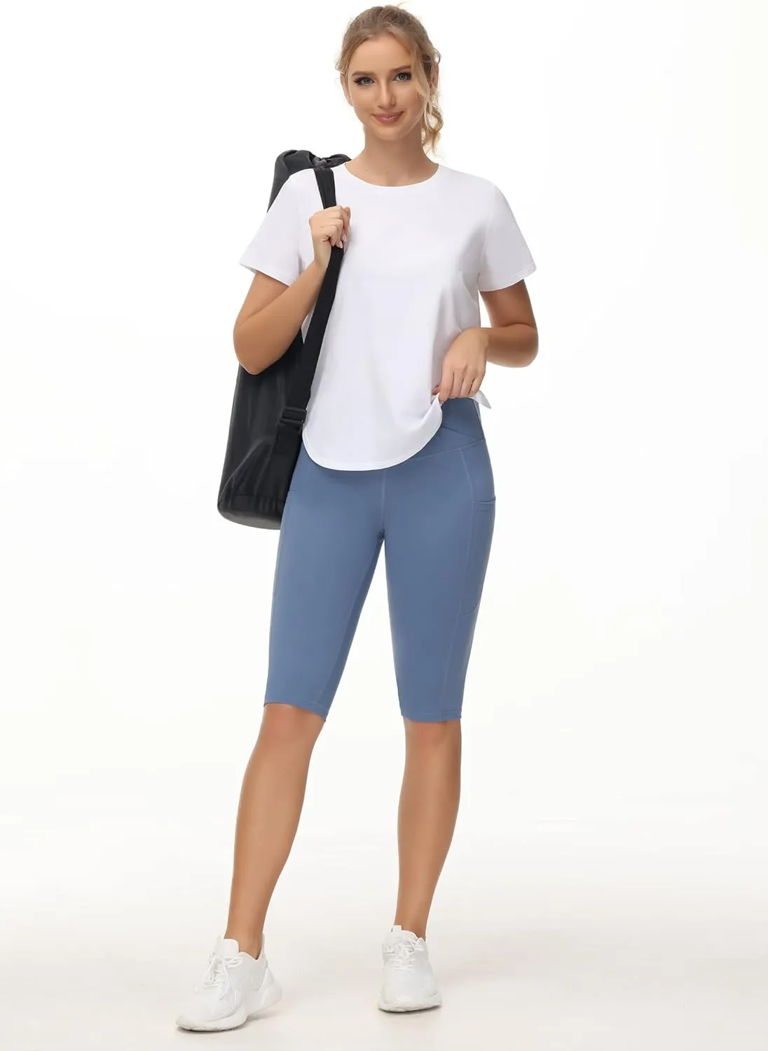 THE GYM PEOPLE Women's Workout T-Shirts Loose Fit Short Sleeve Cotton Running Basic Tee Tops with Split Hem