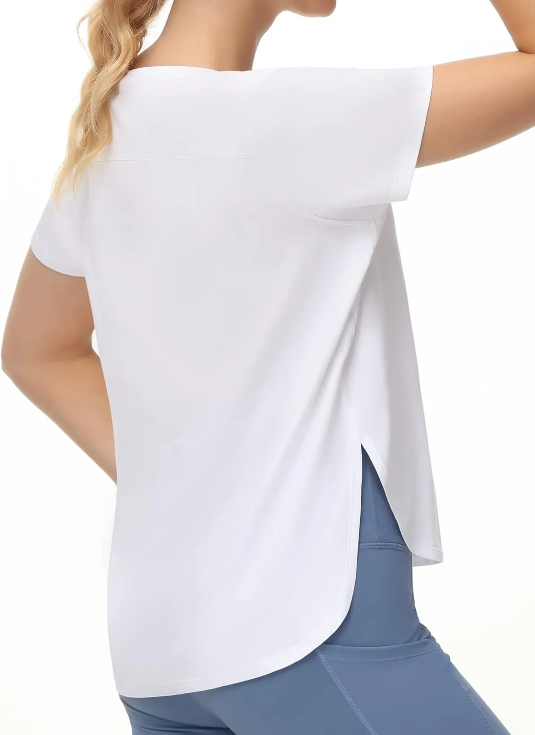 THE GYM PEOPLE Women's Workout T-Shirts Loose Fit Short Sleeve Cotton Running Basic Tee Tops with Split Hem