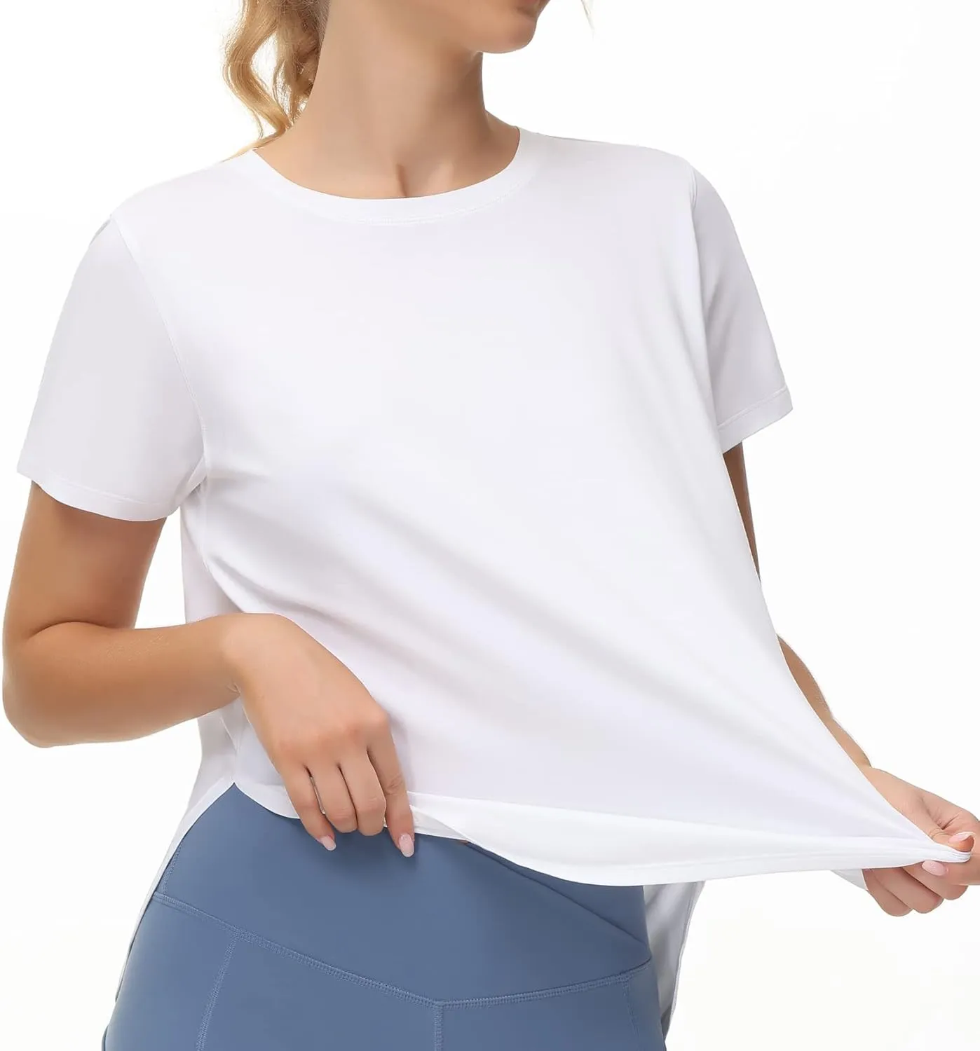 THE GYM PEOPLE Women's Workout T-Shirts Loose Fit Short Sleeve Cotton Running Basic Tee Tops with Split Hem
