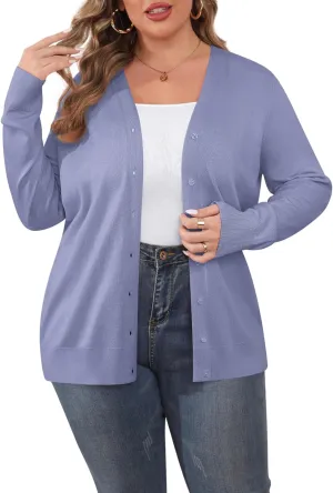 TIANZHU Cardigan Sweaters for Women Plus Size Open Front Long Sleeve V Neck Button Comfy Lightweight Cardigan Casual Coat