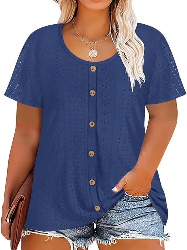 TIYOMI Plus Size Tops for Women Round Neck Square Neck T Shirts Summer Casual Short Sleeve Tunic Blouses XL-5XL