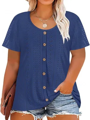 TIYOMI Plus Size Tops for Women Round Neck Square Neck T Shirts Summer Casual Short Sleeve Tunic Blouses XL-5XL
