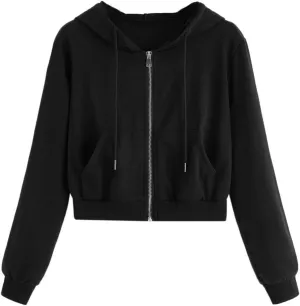 TUNUSKAT Womens Zip Up Hoodie Cropped Sweatshirts Fall Cute Crop Top Jacket Long Sleeve Light Workout Hoodies Gym Sweater