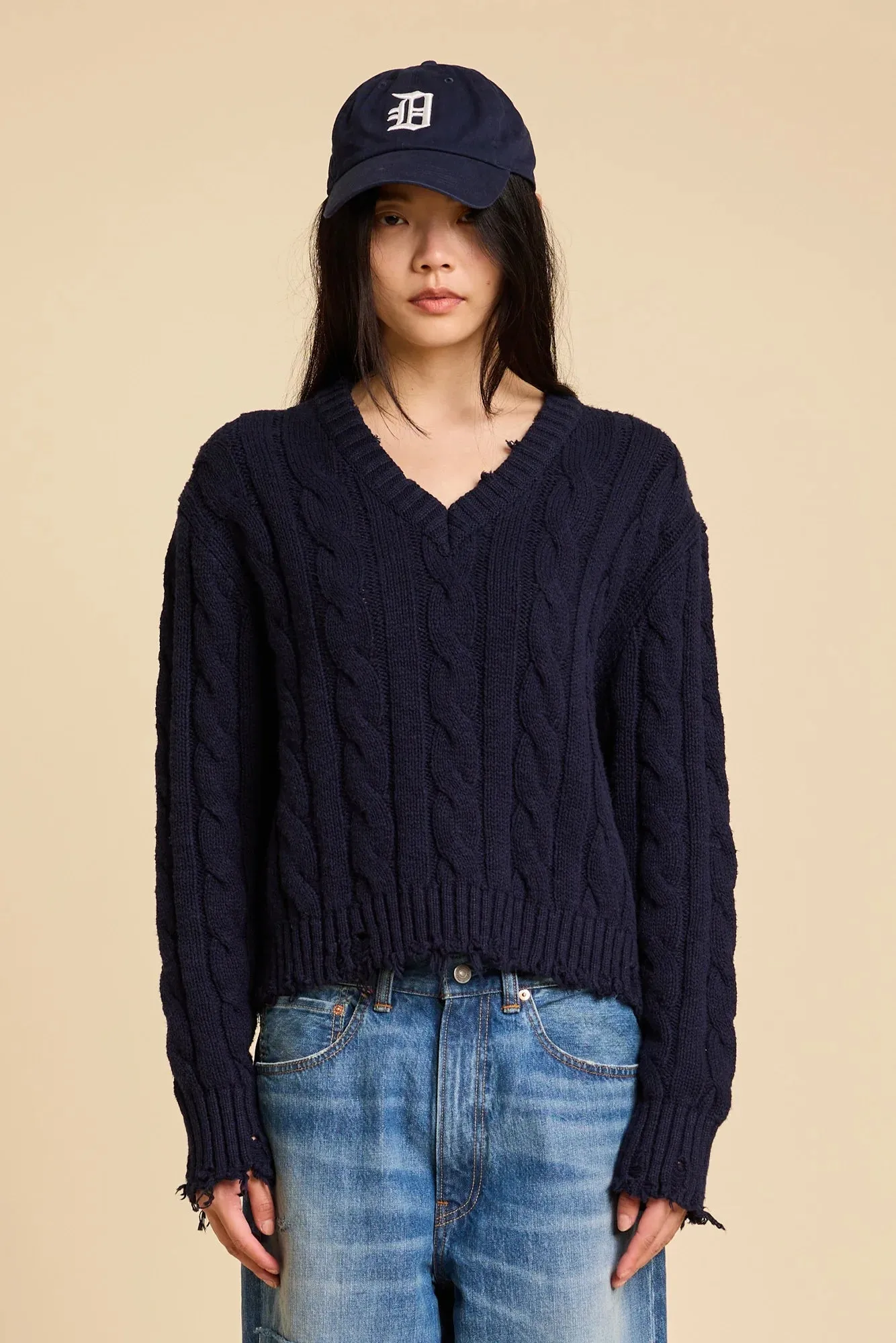 V-Neck Cable Sweater