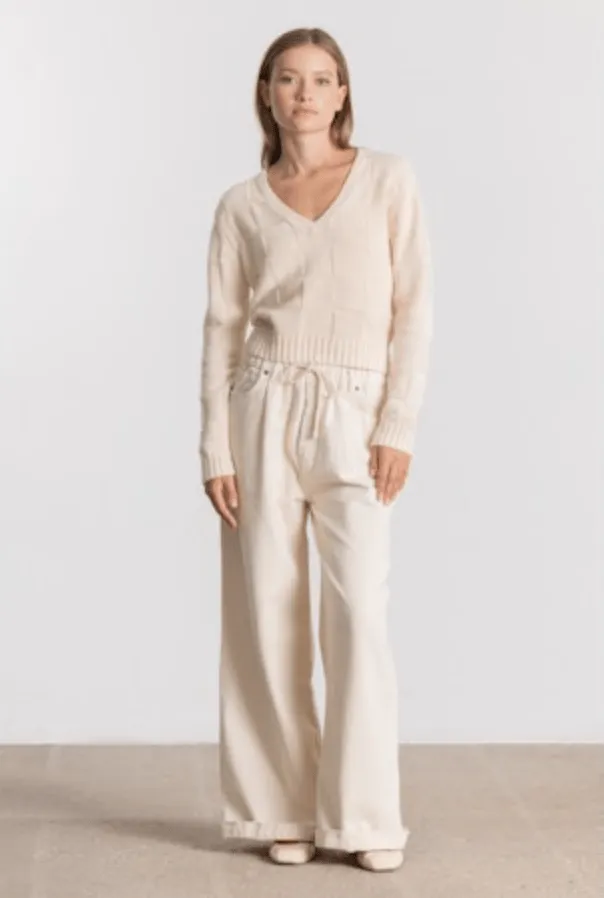 V-Neck Cropped Sweater - Oatmilk