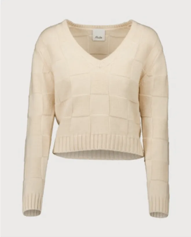 V-Neck Cropped Sweater - Oatmilk