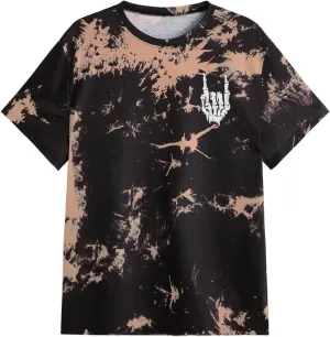 Verdusa Men's Tie Dye Short Sleeve Round Neck Graphic Tee Tops