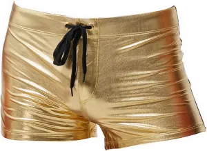 WENKOMG1 Mens Gold and Silver Swim Shorts,Metallic Color Reflective Beach Shorts Patent Leather Swim Trunks for Men