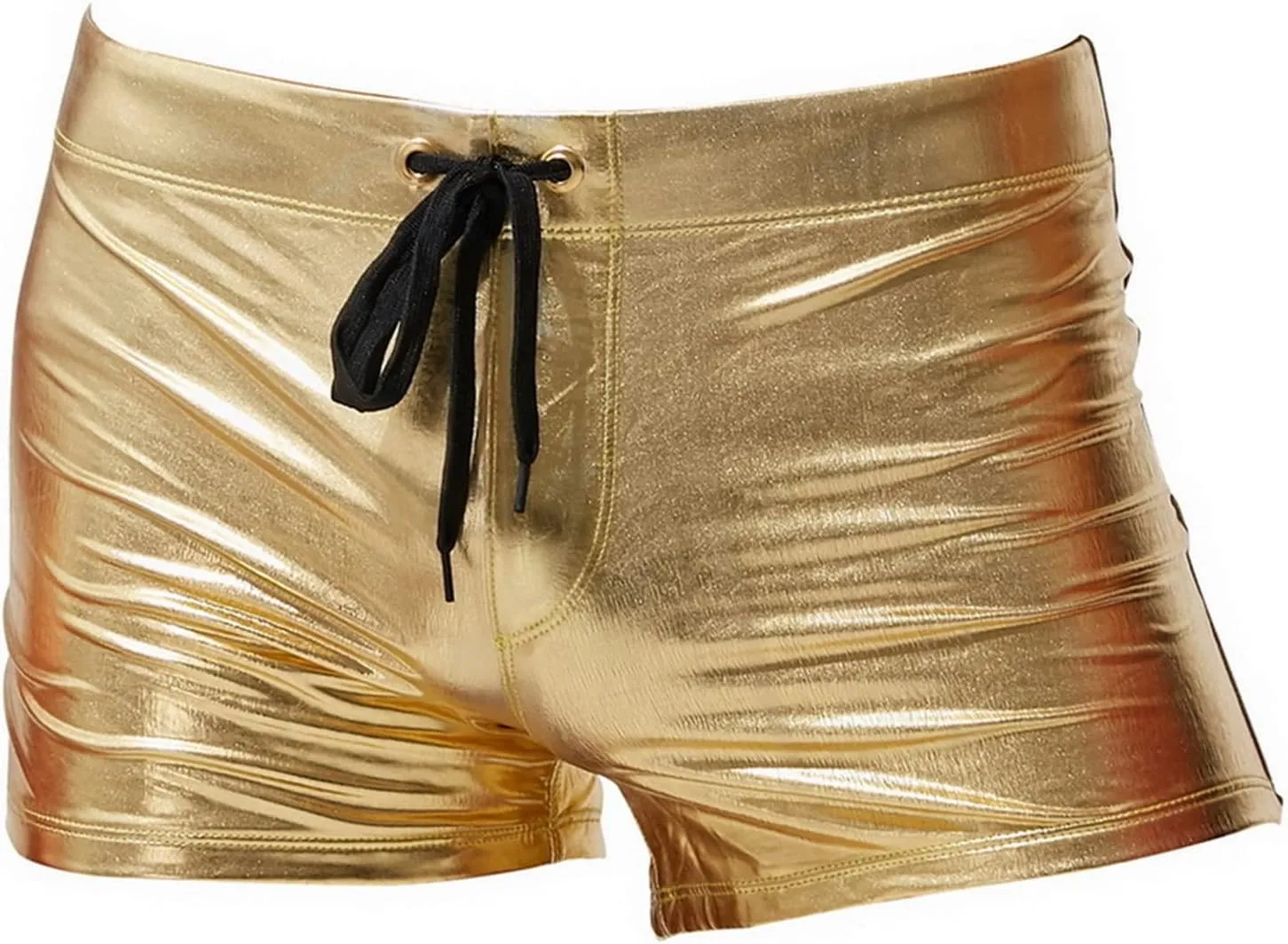 WENKOMG1 Mens Gold and Silver Swim Shorts,Metallic Color Reflective Beach Shorts Patent Leather Swim Trunks for Men