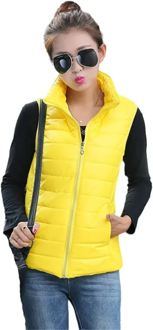 Woman Jacket Vest Autumn Winter Stand-Up Collar Cotton-Padded Coat Small Padded Jacket Short Light Vest