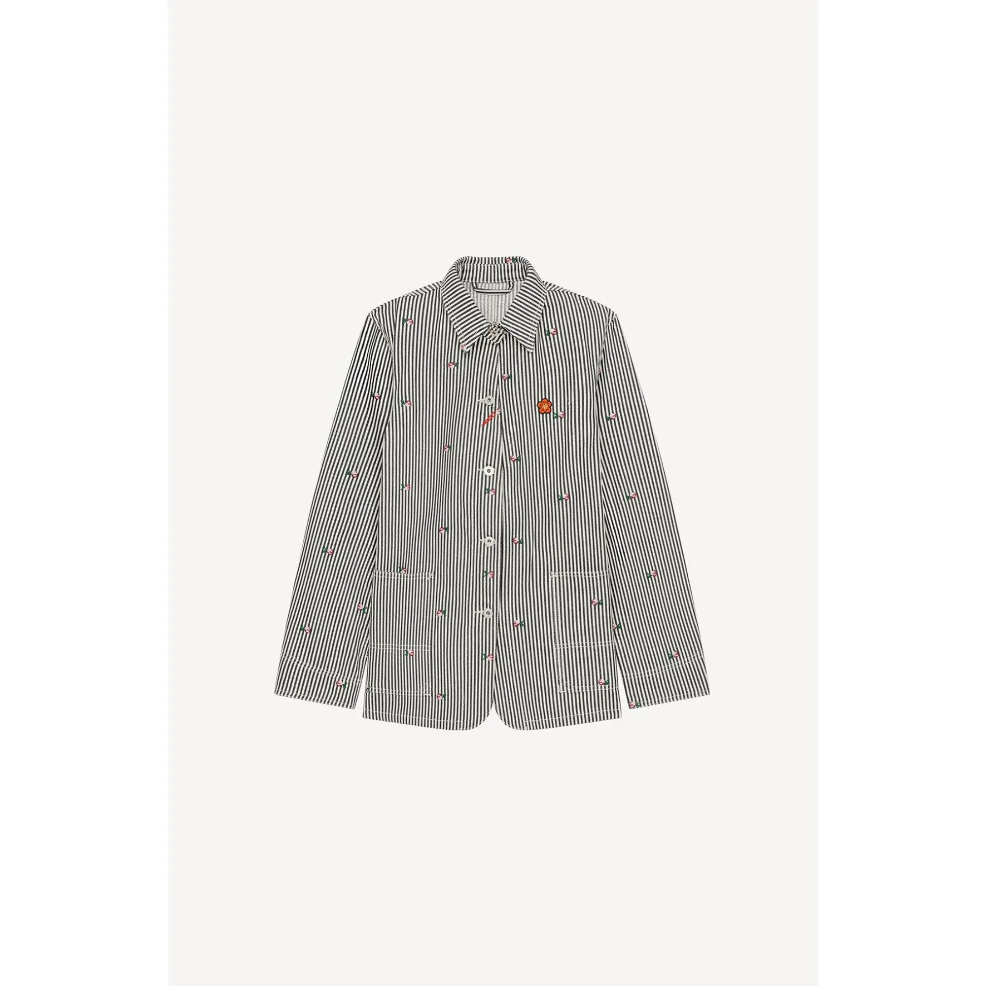 Women Rinse Striped Workwear Jacket - Rinse Blue Denim