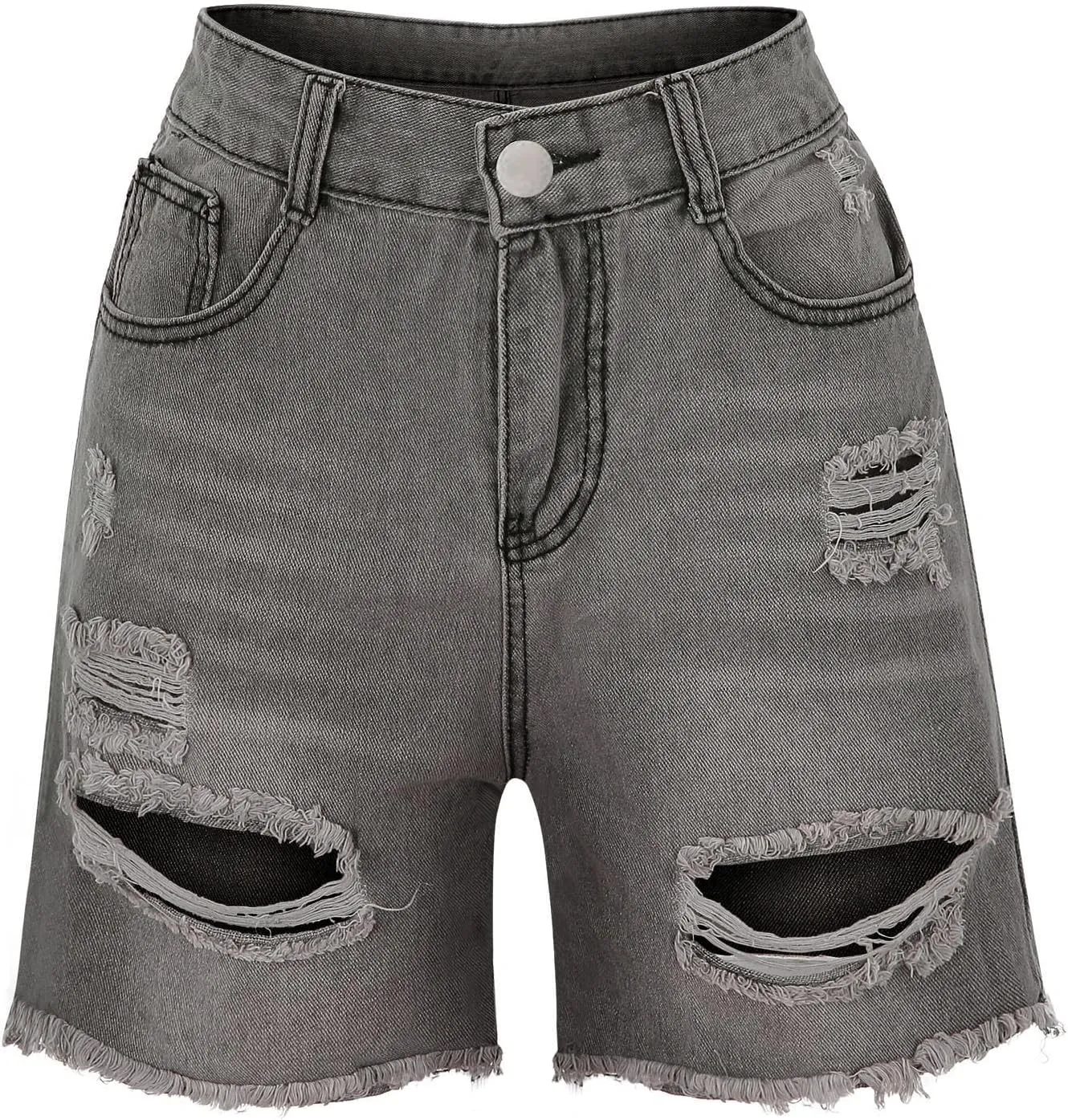 Womens Denim Bermuda Shorts High Waist Ripped Hole Distressed Short Jeans Junior Frayed Hem
