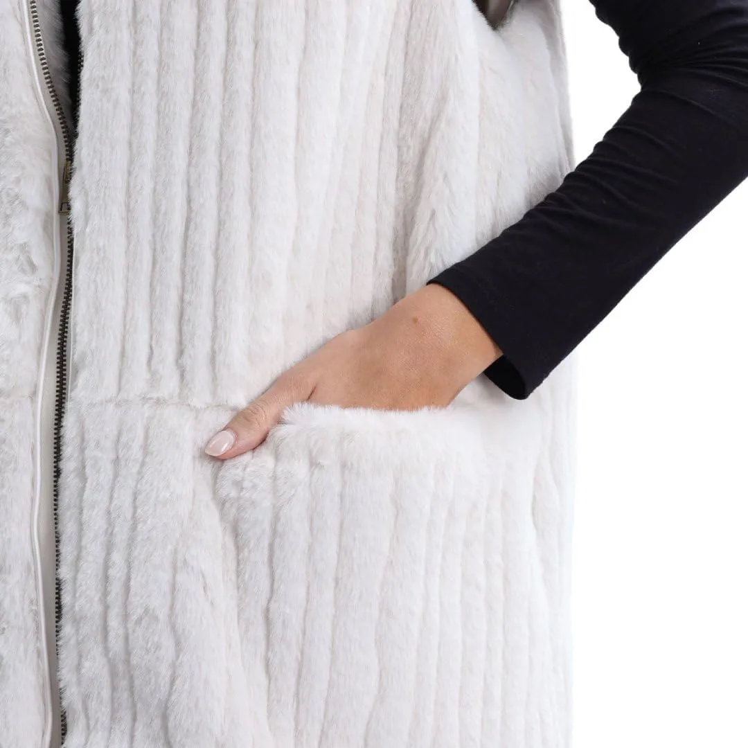 Women's Faux Fur Stand Collar Zip-up Vest