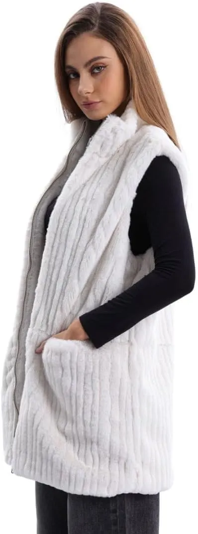 Women's Faux Fur Stand Collar Zip-up Vest