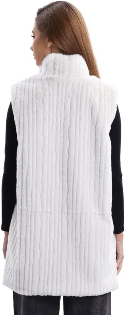Women's Faux Fur Stand Collar Zip-up Vest