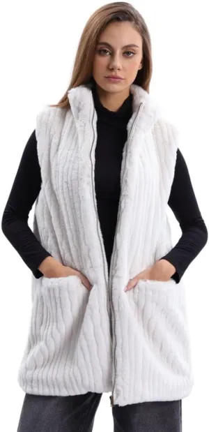 Women's Faux Fur Stand Collar Zip-up Vest