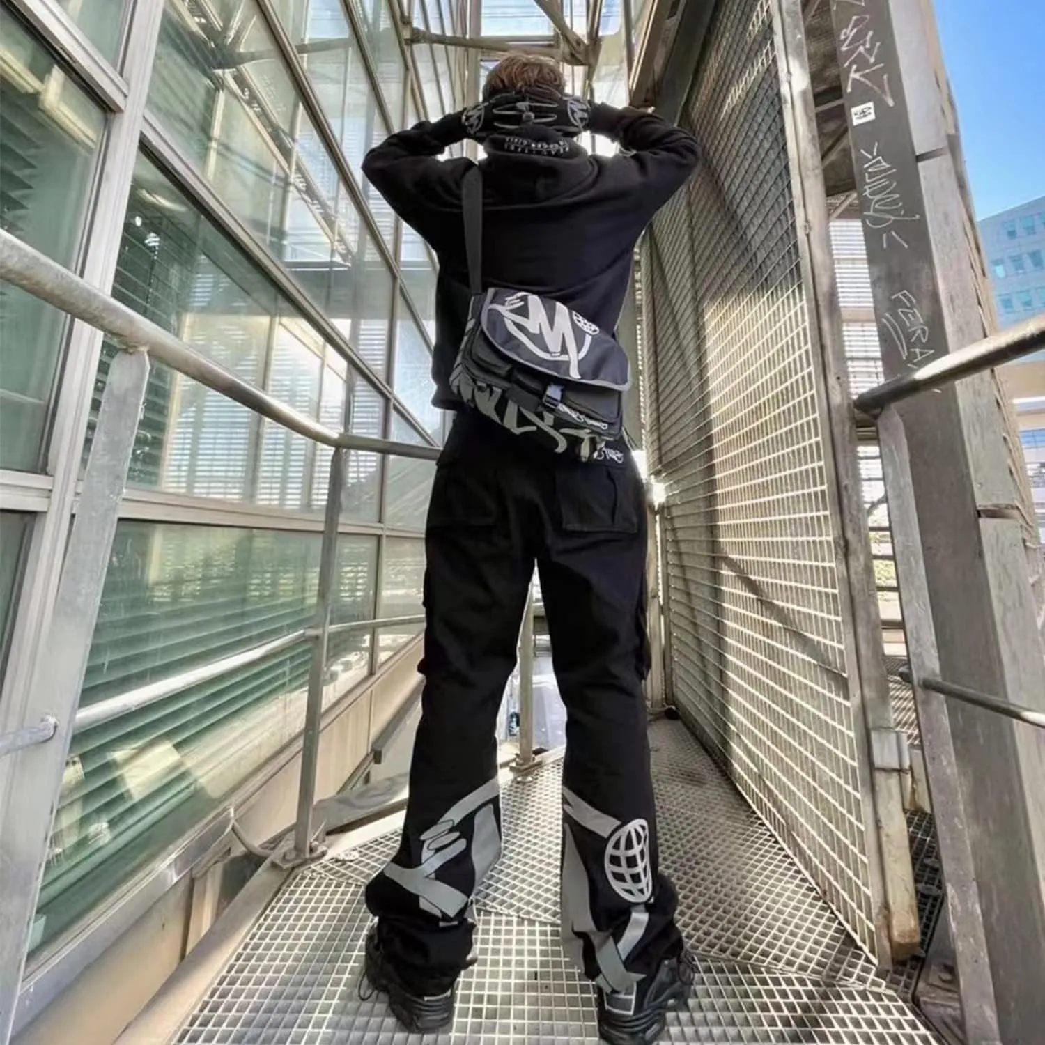 Womens Jeans High Waist Baggy Overalls Cargo Pants New Hip Hop Rock Minus Two Y2K Loose Joggers Trousers Streetwear