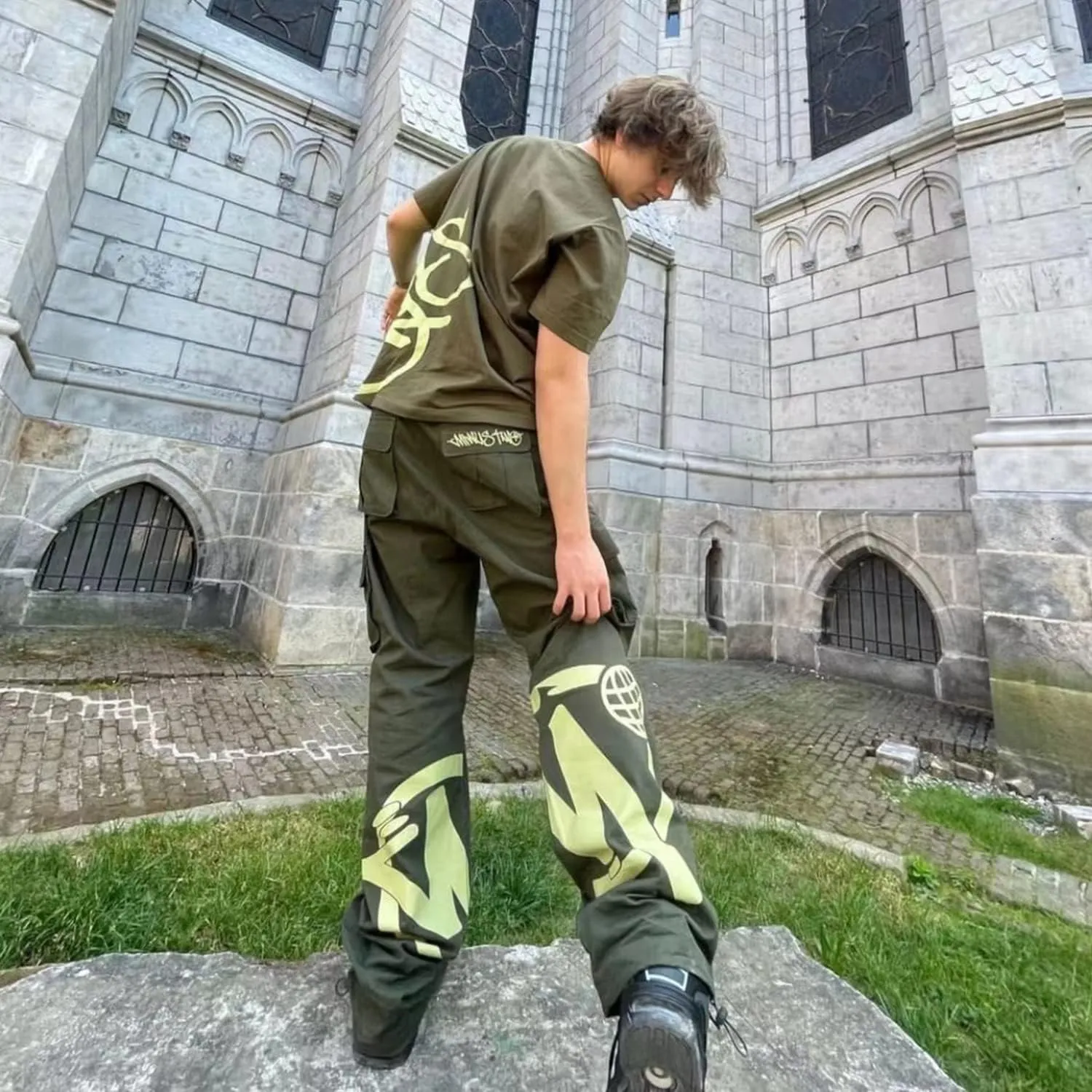 Womens Jeans High Waist Baggy Overalls Cargo Pants New Hip Hop Rock Minus Two Y2K Loose Joggers Trousers Streetwear