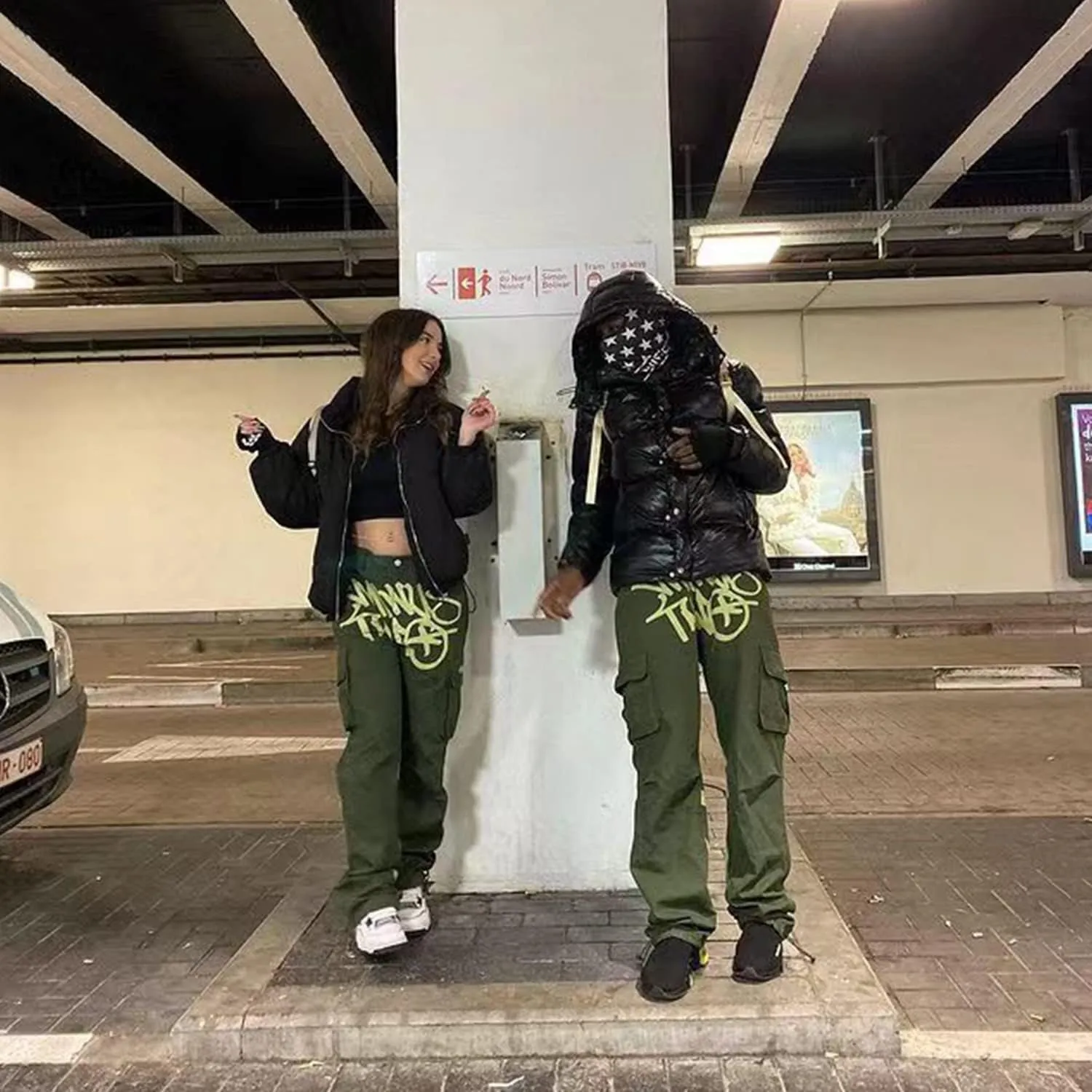 Womens Jeans High Waist Baggy Overalls Cargo Pants New Hip Hop Rock Minus Two Y2K Loose Joggers Trousers Streetwear