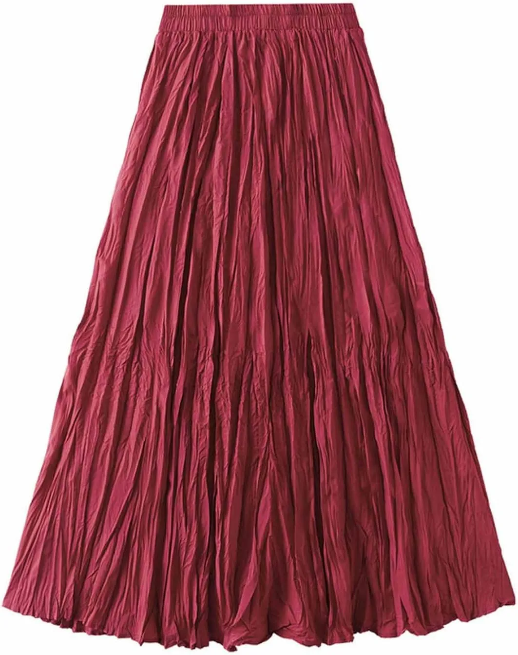 Women's Spring Summer Pleated Skirt Elastic High Waist Midi Skirt Casual Swing Flowy Boho A-Line Skirts Dress One Size