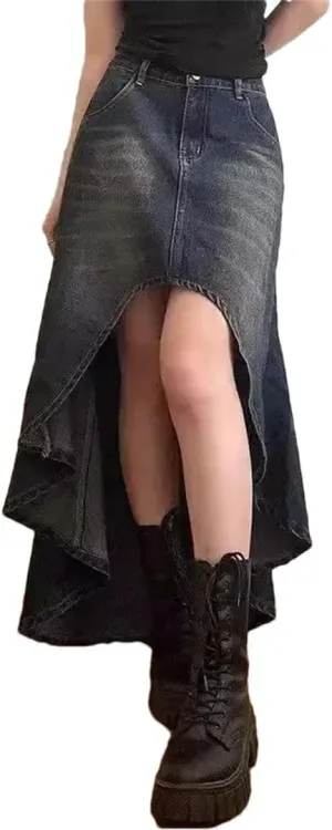 Women's Vintage High-Waisted Denim Skirt American Style Sensibility Petite Skirt