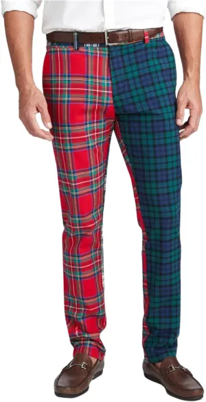 YIBIMOTTO Men's Casual Slim Pants Straight Leg Dress Pants Classic Business Suit Plaid Slacks Skinny Twill Checkered Chino Long Trousers with Pockets,Red&Green Plaid,XXL