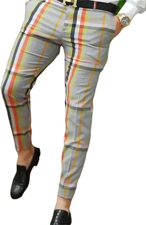 YIBIMOTTO Men's Slim Fit Pants Straight Dress Pants Business Suit Plaid Slacks Pants Skinny Twill Checkered Casual Chino Long Trousers with Pockets,Stripe,L