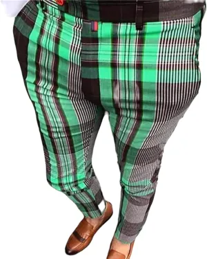 YIBIMOTTO Straight Dress Pants for Mens Business Suit Plaid Slacks Pants Slim Fit Pants Skinny Twill Checkered Casual Chino Long Trousers with Pockets,Green Stripe,S