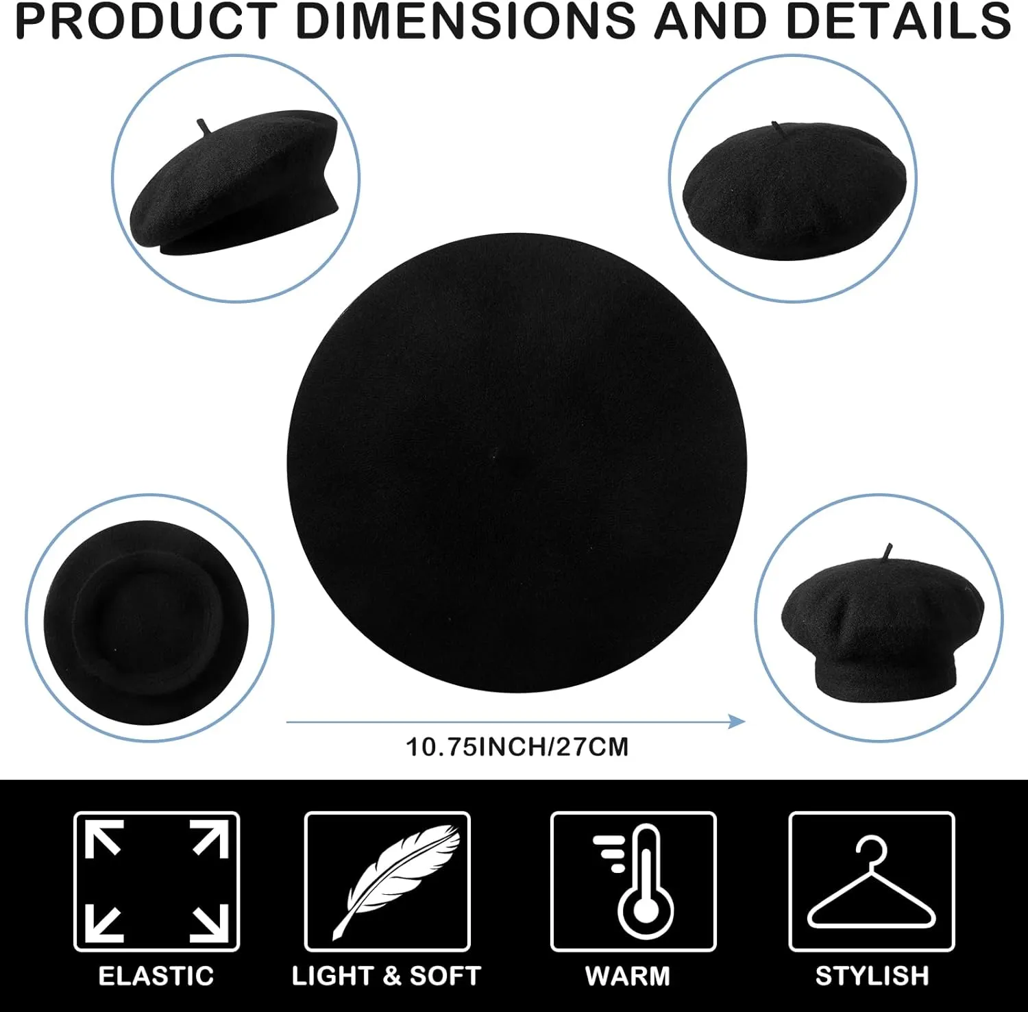 Zhanmai 4 Pcs French Men Mime Costume Black and White Stripe Neck Short Sleeve T Shirts Black Beret for Halloween Mardi Gras